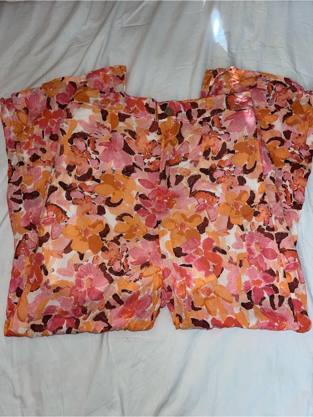 Gianni Bini Pink and Orange Floral Linen Pants